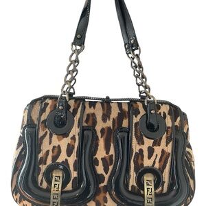 Fendi Purse Shoulder Bag Leopard Print calf hair cheetah verified authentic
